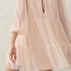 Sheer Tiered Baby Doll Dress with Long Sleeves
